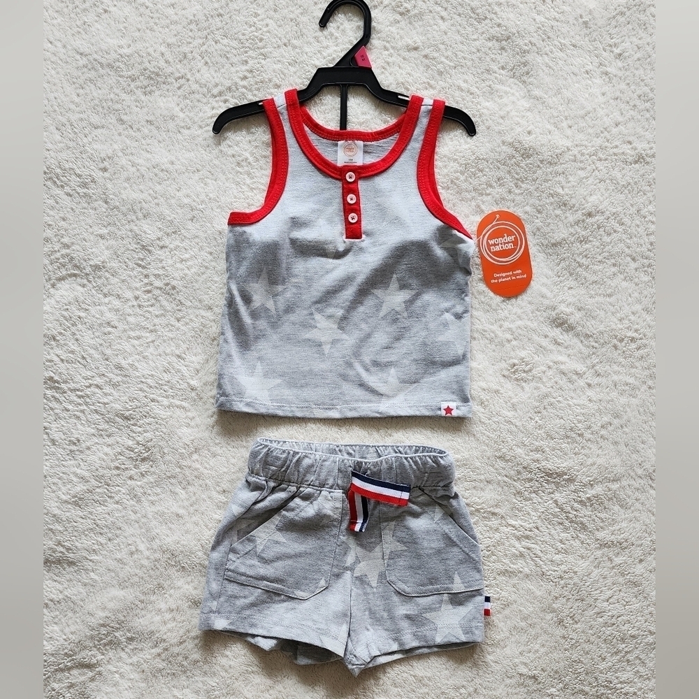 NWT Wonder Nation Toddler Boys Americana Tank Top and Shorts Set, size 18m, 3t